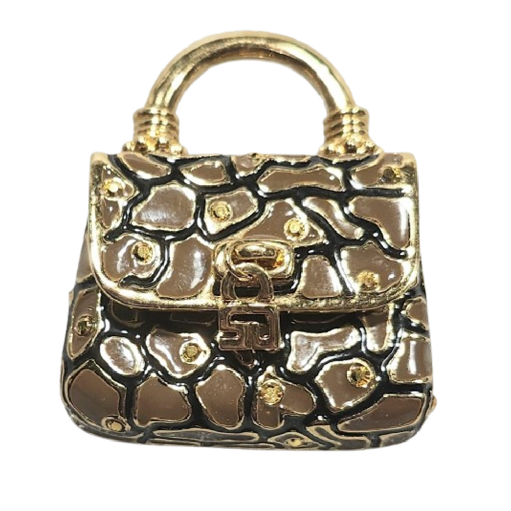 Vtg St John Gold Tone Crystal Croc Miniature Purse Handbag Brooch Pin Opens